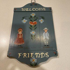 VTG 1988 Signed Folk Art 2 Sided Hand Painted Wood Christmas Sign / Wall Decor